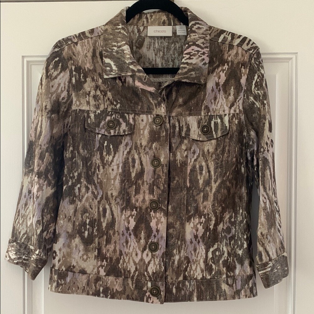 Chico's Size 0 Multicolor Metallic Patterned Jacket Business Casual Party B035